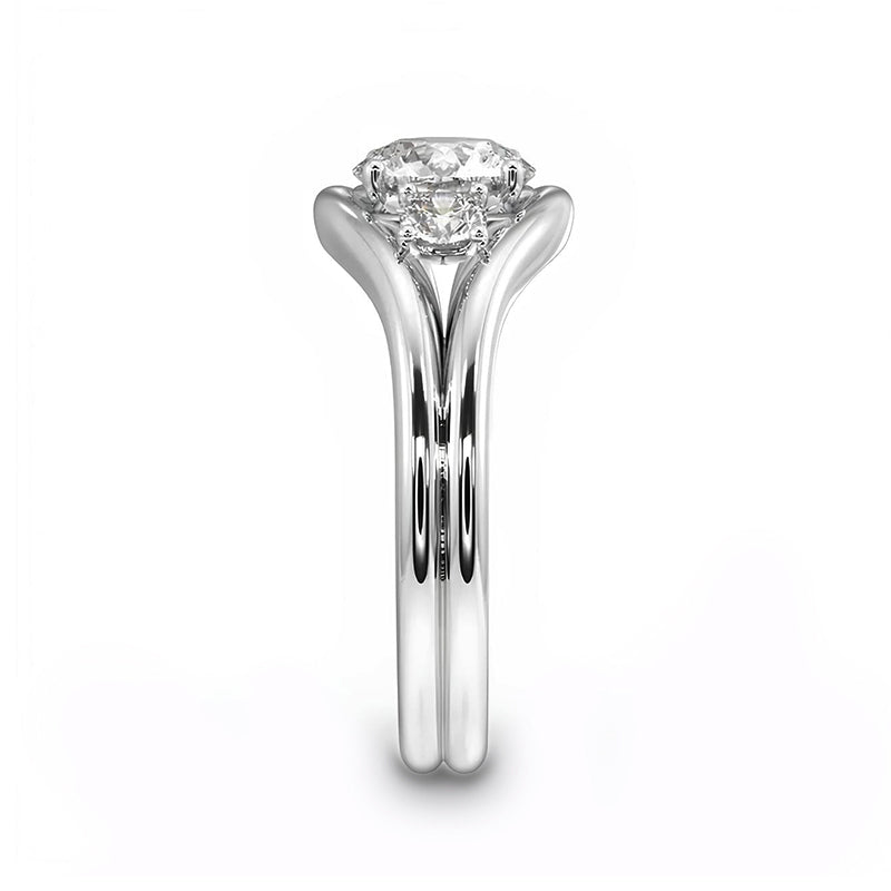 Three Stone Moissanite Split Shank Engagement Ring