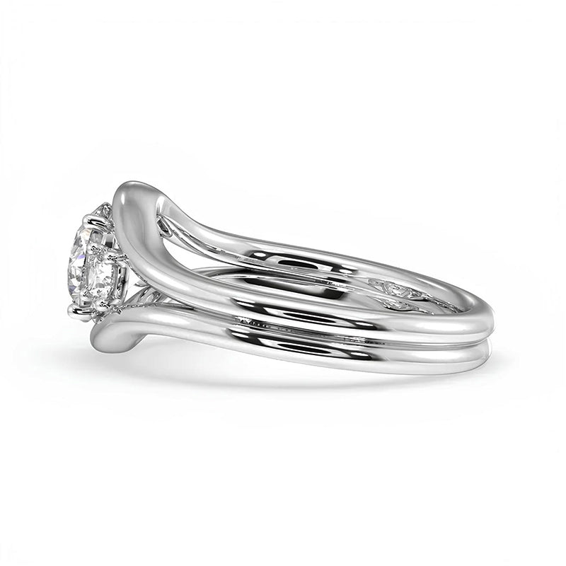 Three Stone Moissanite Split Shank Engagement Ring