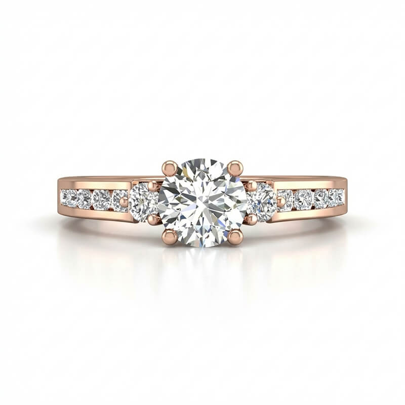 Three Stone Moissanite Channel Set Gold Engagement Ring