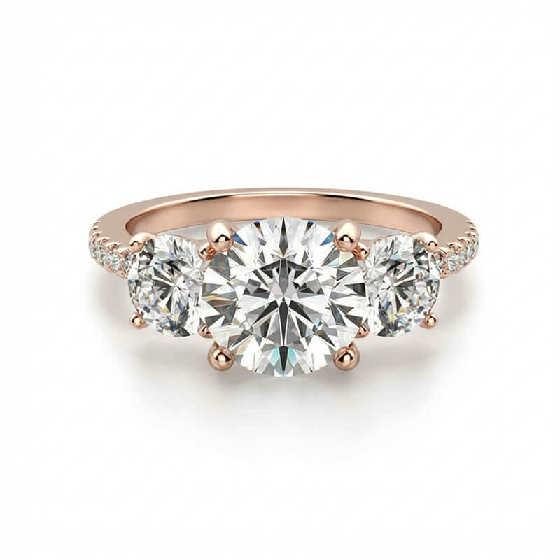 Three Stone Moissanite Pave Gold Engagement Ring