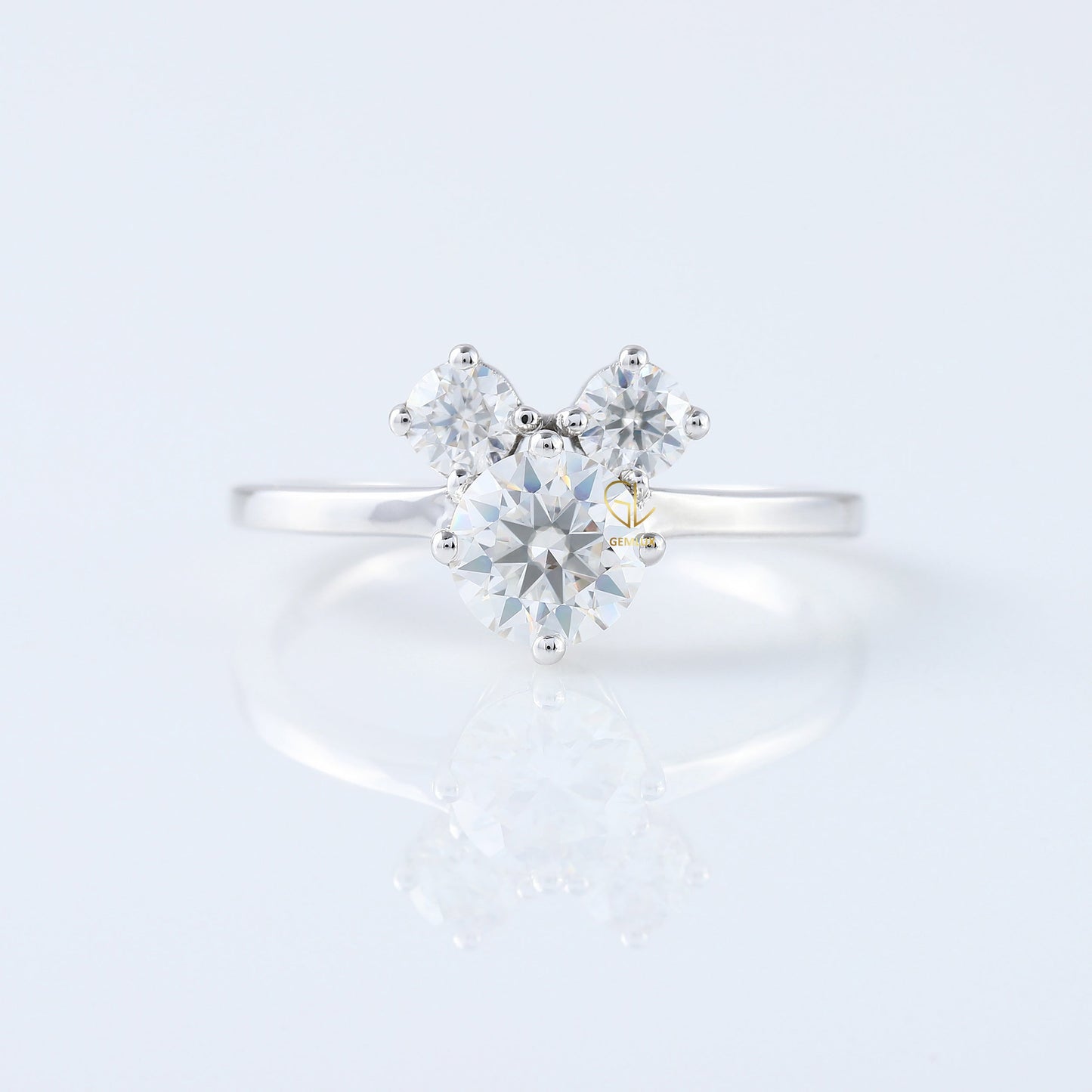 Three Stone Round Cut Lab Grown Mouse Ears Ring