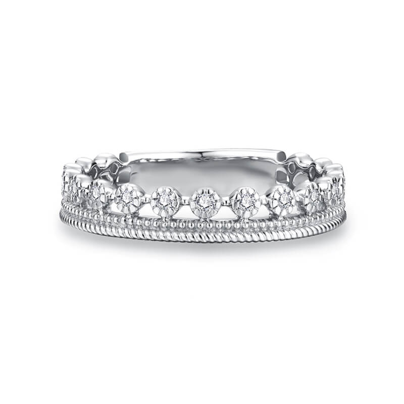 Tiara Milgrain Moissanite Half Eternity Wedding Band Ring