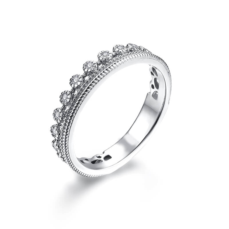 Tiara Milgrain Moissanite Half Eternity Wedding Band Ring