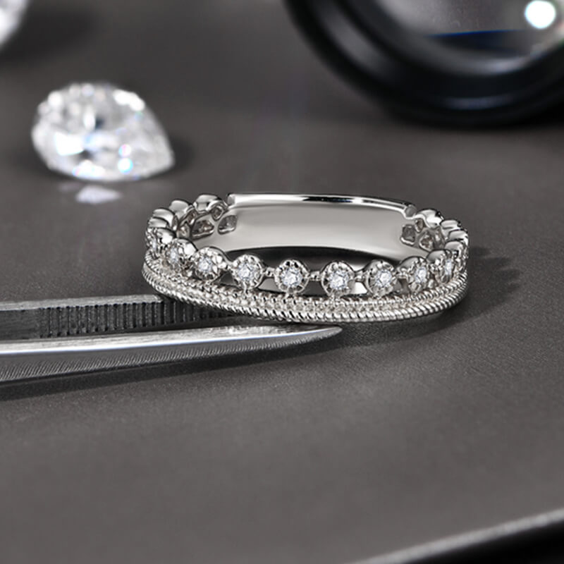 Tiara Milgrain Moissanite Half Eternity Wedding Band Ring
