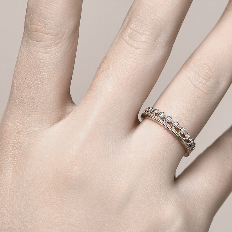 Tiara Milgrain Moissanite Half Eternity Wedding Band Ring