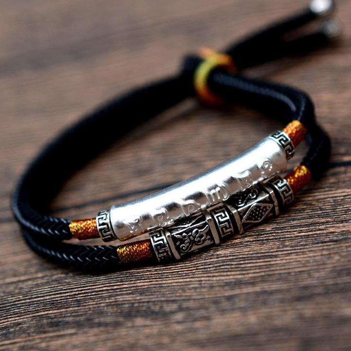 Silver Mani Mantra Double Bracelet