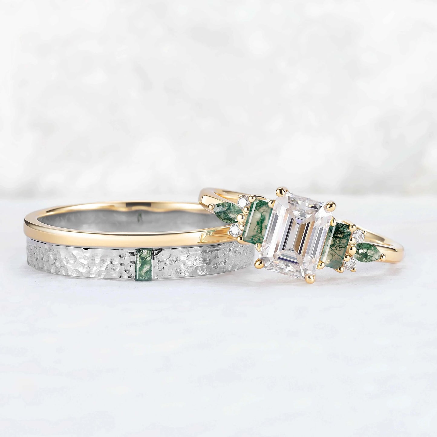 Timeless Emerald Cut Moissanite Couple Rings — Eternal Bond