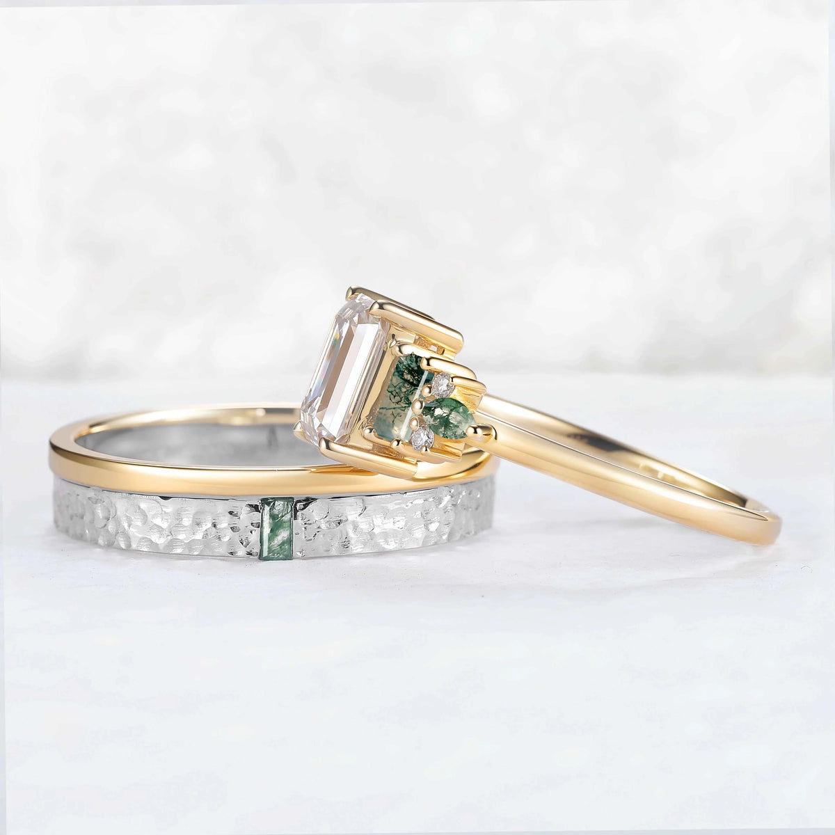 Timeless Emerald Cut Moissanite Couple Rings — Eternal Bond