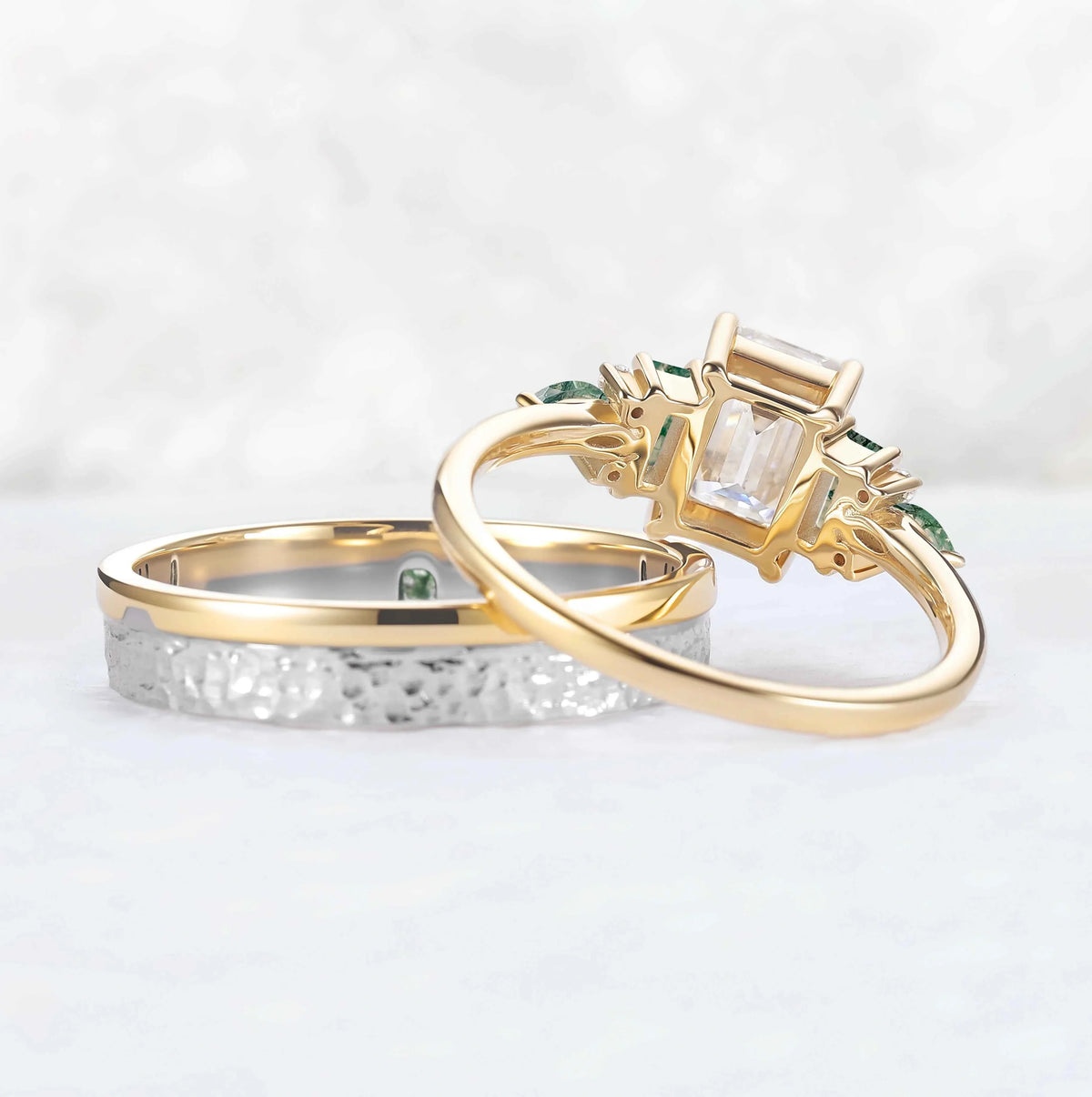 Timeless Emerald Cut Moissanite Couple Rings — Eternal Bond