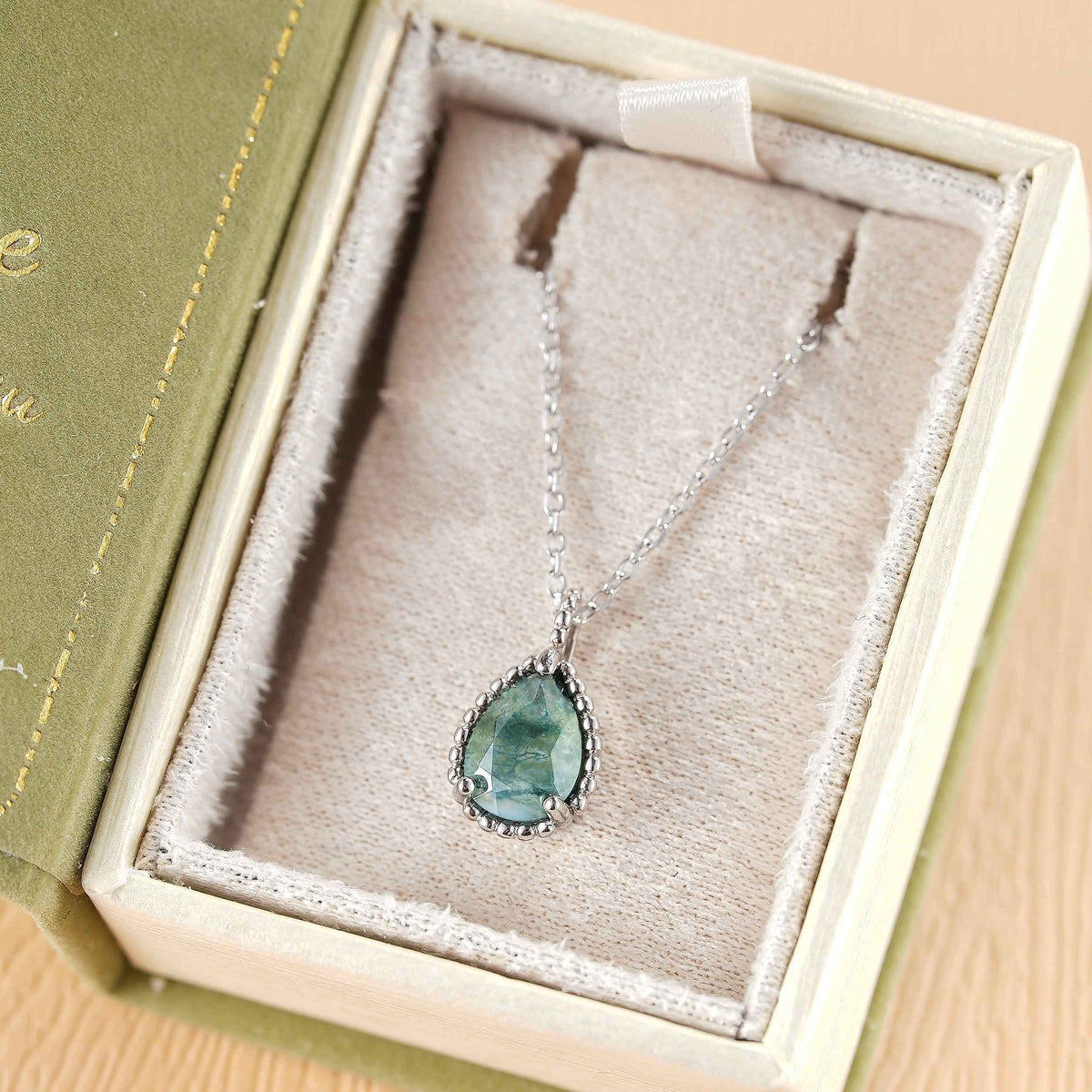 Timeless Pear Cut Moss Agate Pendant - Ready to Ship