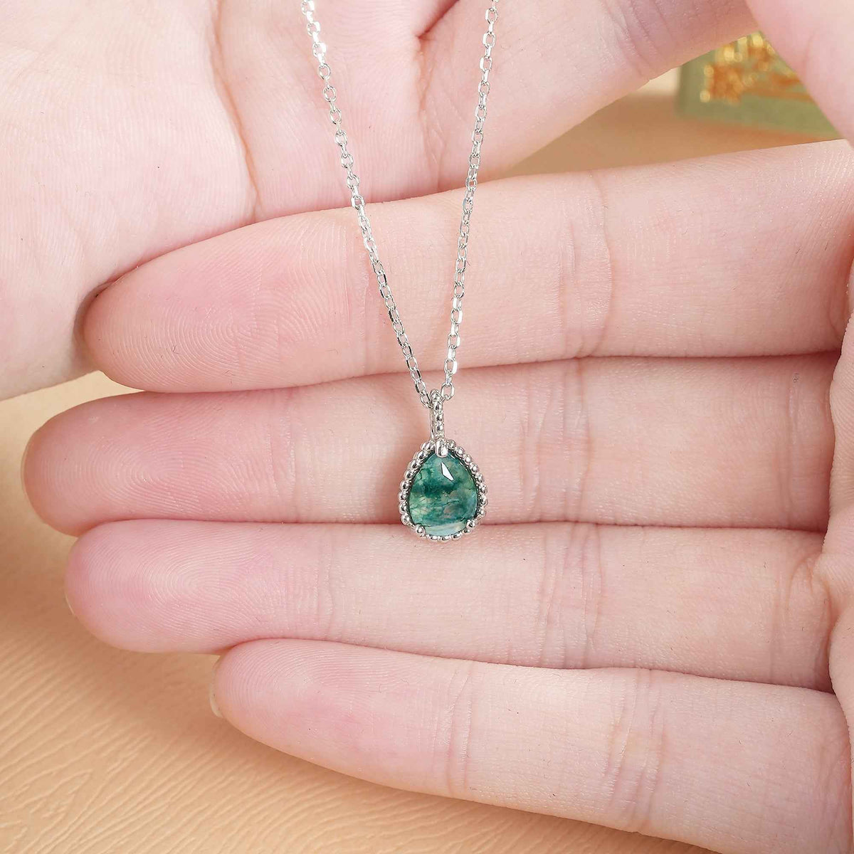 Timeless Pear Cut Moss Agate Pendant - Ready to Ship