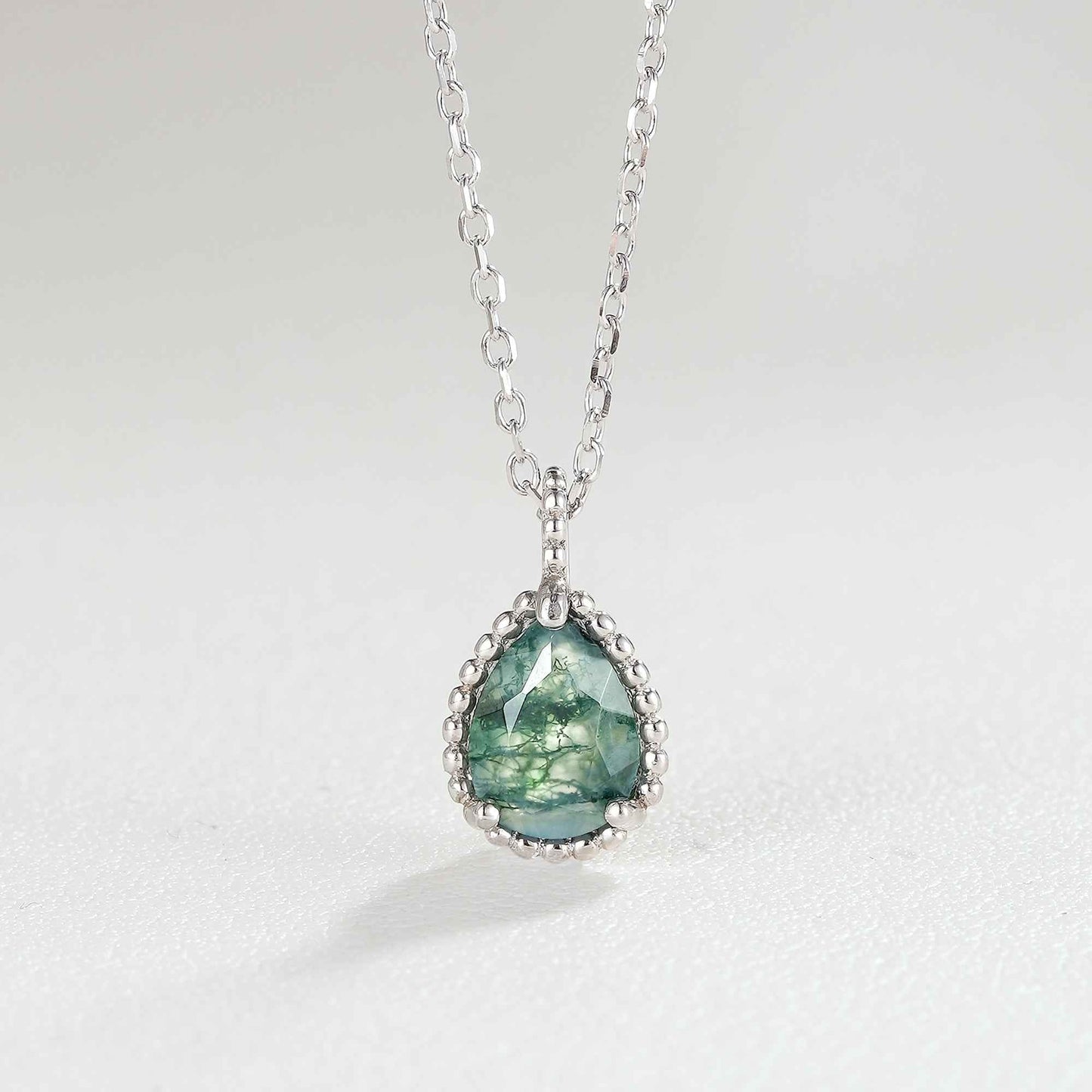 Timeless Pear Cut Moss Agate Pendant - Ready to Ship