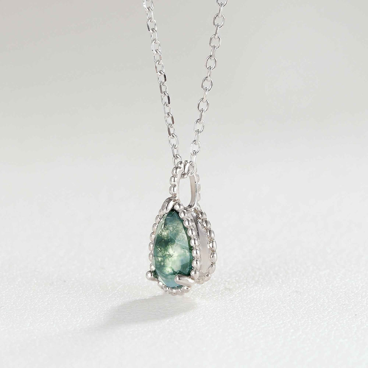 Timeless Pear Cut Moss Agate Silver Pendant
