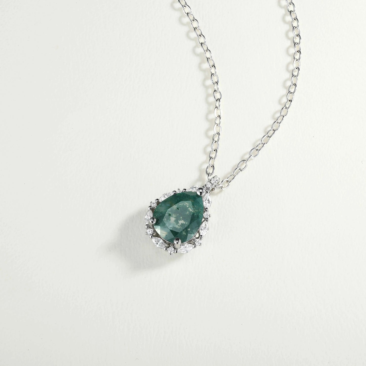 Timeless Pear Cut Moss Agate Sterling Silver Necklace - Ready to Ship