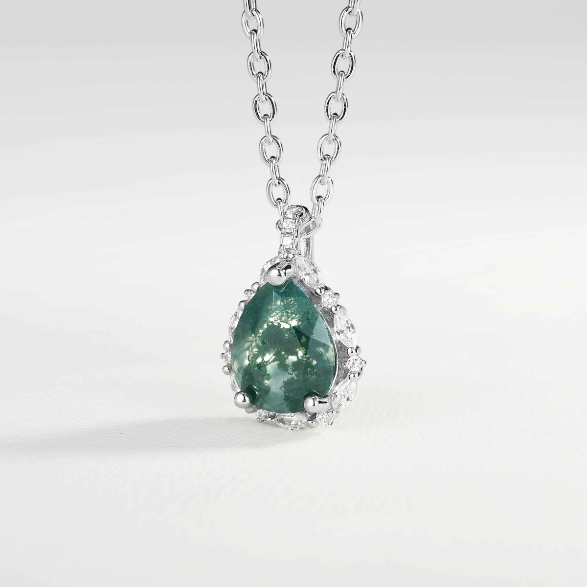 Timeless Pear Cut Moss Agate Sterling Silver Necklace - Ready to Ship