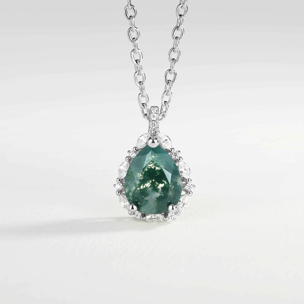Timeless Pear Cut Moss Agate Sterling Silver Necklace - Ready to Ship