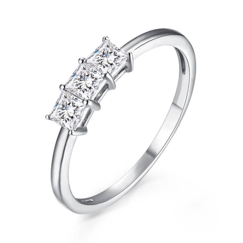 Tiny Three Stone Princess Moissanite Thin Engagement Ring