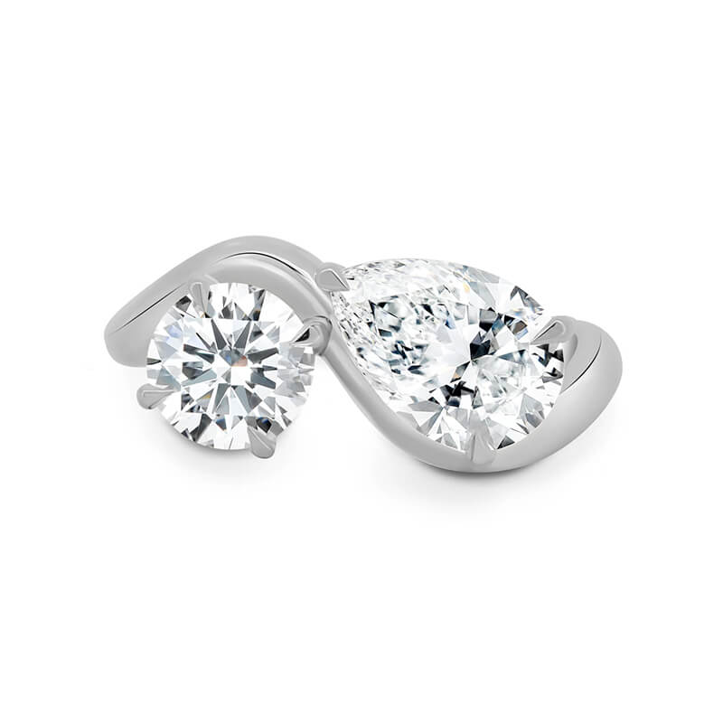 Toi Et Moi Two Stone Pear And Round Cut Moissanite Curved Engagement Ring