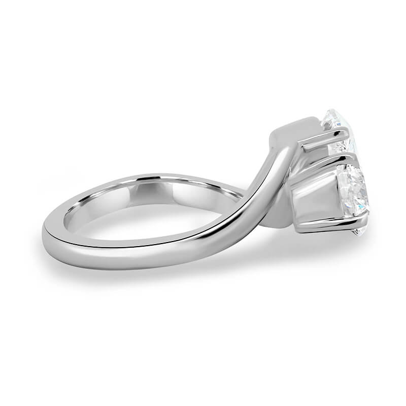 Toi Et Moi Two Stone Pear And Round Cut Moissanite Curved Engagement Ring
