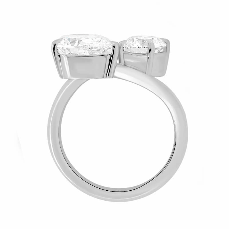 Toi Et Moi Two Stone Pear And Round Cut Moissanite Curved Engagement Ring