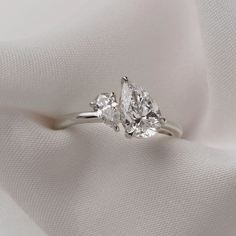 Toi Et Moi Two Stone Pear Cut Moissanite Engagement Ring