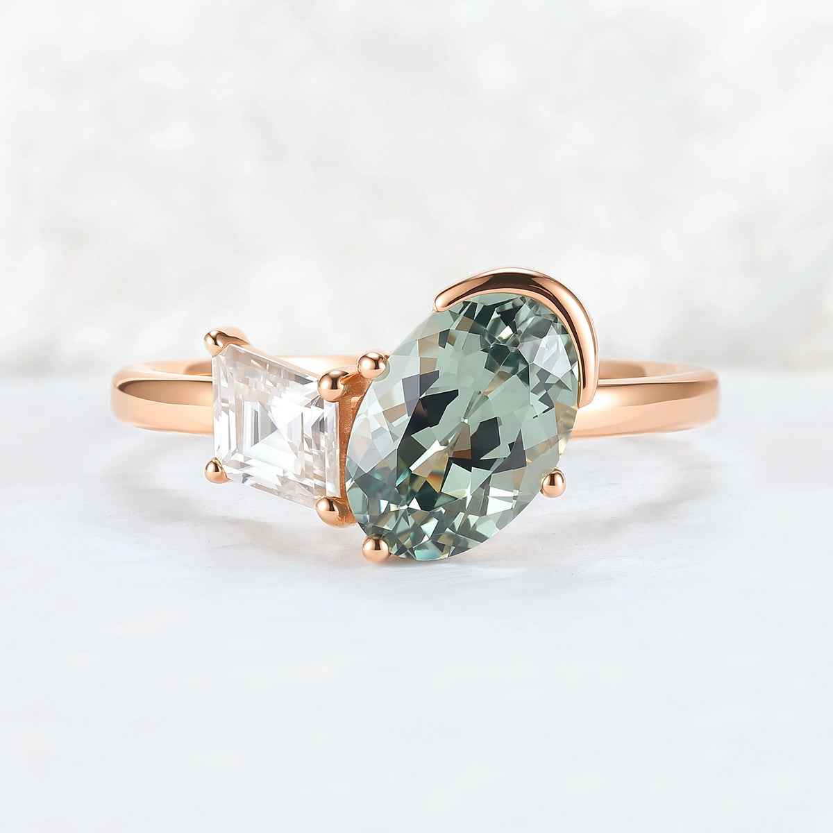 Toi Et Moi Two Stone Oval Sapphirer & Kite Moissanite Rings