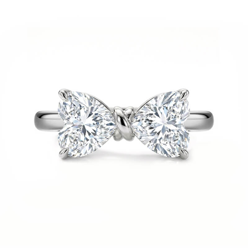 Toi et Moi Double Heart Cut Moissanite Bow Engagement Ring