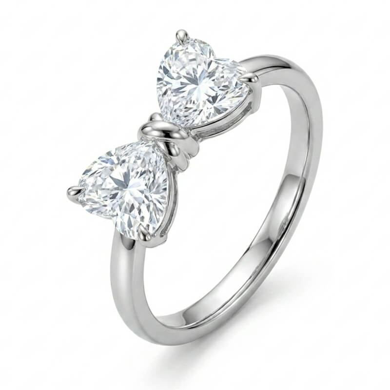 Toi et Moi Double Heart Cut Moissanite Bow Engagement Ring