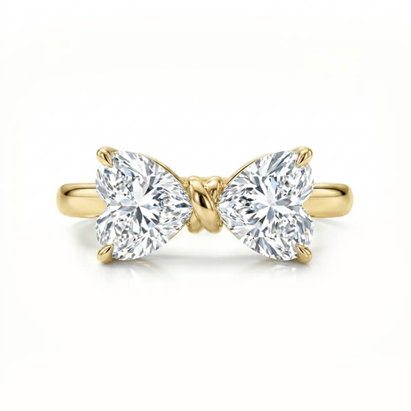 Toi et Moi Double Heart Cut Moissanite Bow Engagement Ring