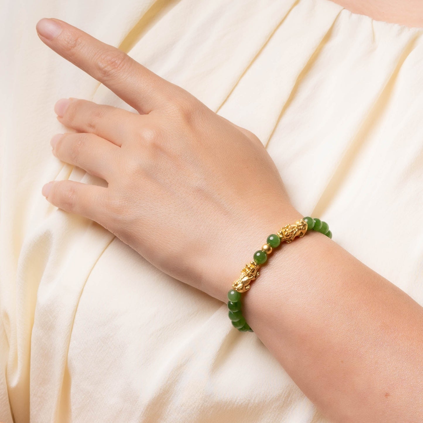 Double Fortune Pixiu Jade Bracelet with 999 Gold