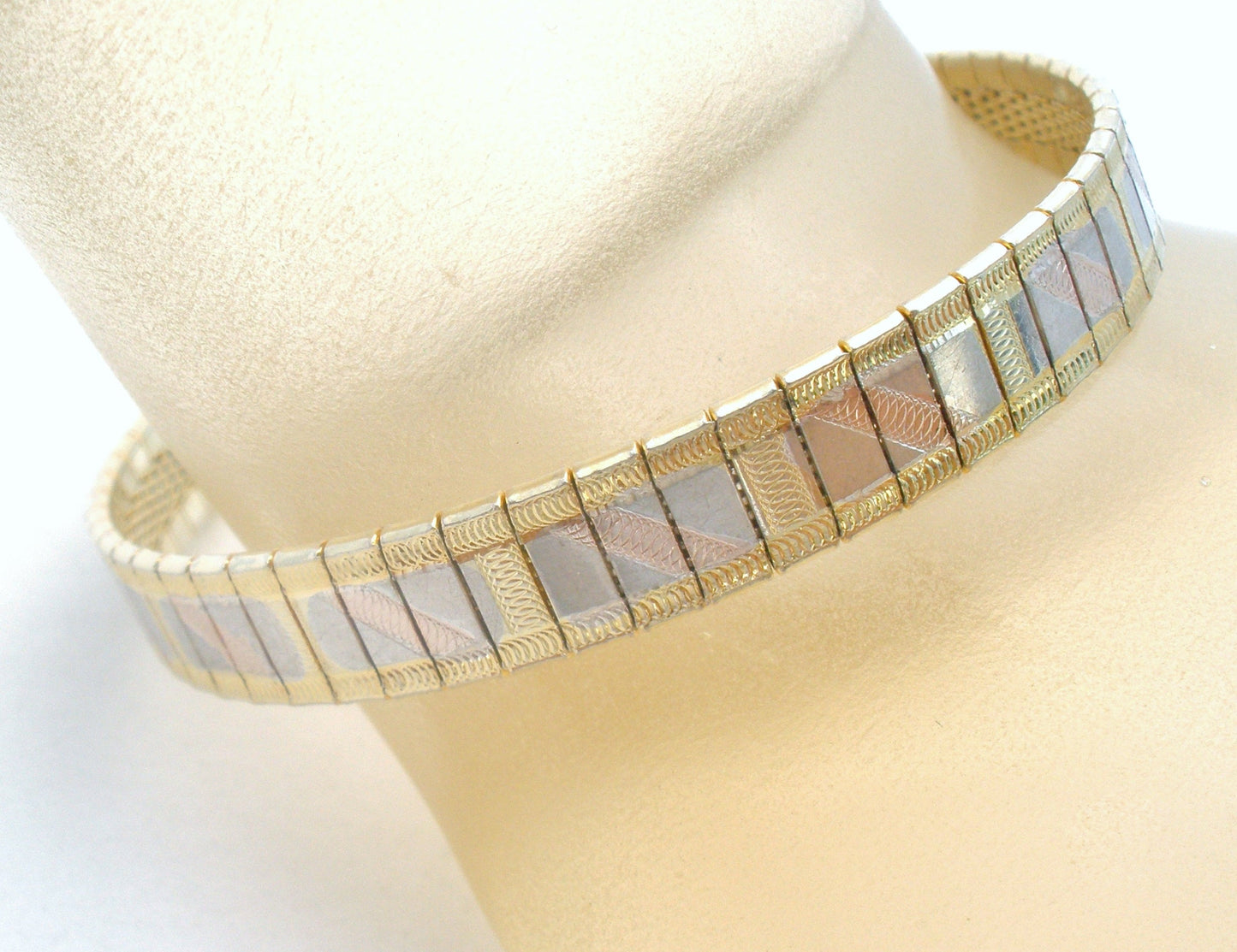 Tri-Gold Over Sterling Silver Flexible Bangle Bracelet