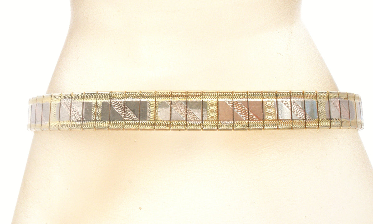 Tri-Gold Over Sterling Silver Flexible Bangle Bracelet