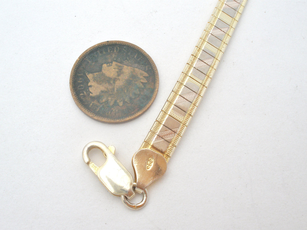 Tri-Gold Over Sterling Silver Flexible Bangle Bracelet