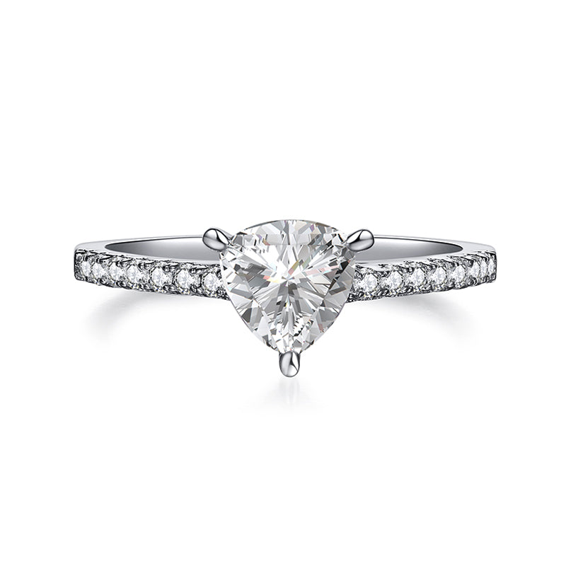 Trillion Cut Moissanite Pave Engagement Ring In Sterling Silver