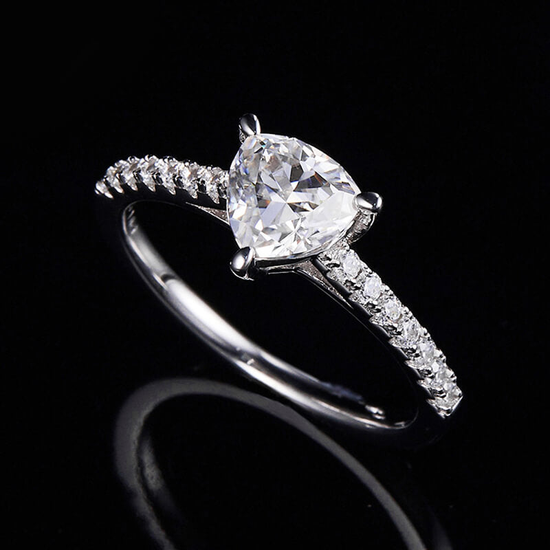 Trillion Cut Moissanite Pave Engagement Ring In Sterling Silver