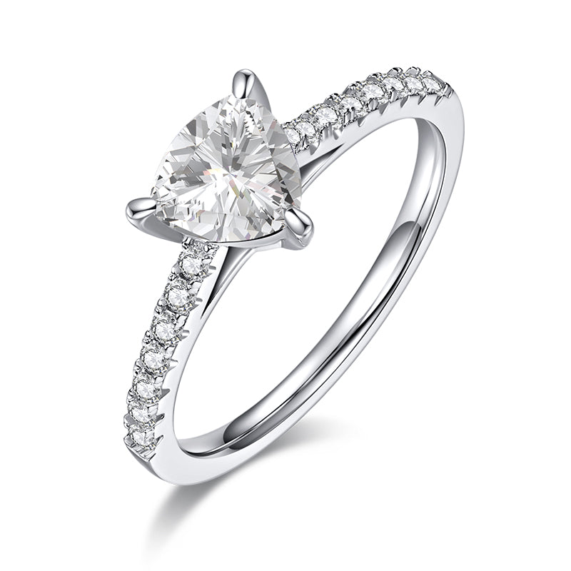Trillion Cut Moissanite Pave Engagement Ring In Sterling Silver