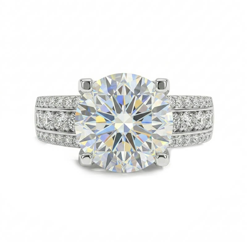 Triple-Row Pave Wide Shank Round Moissanite Engagement Ring