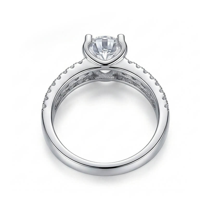 Triple-Row Pave Wide Shank Round Moissanite Engagement Ring