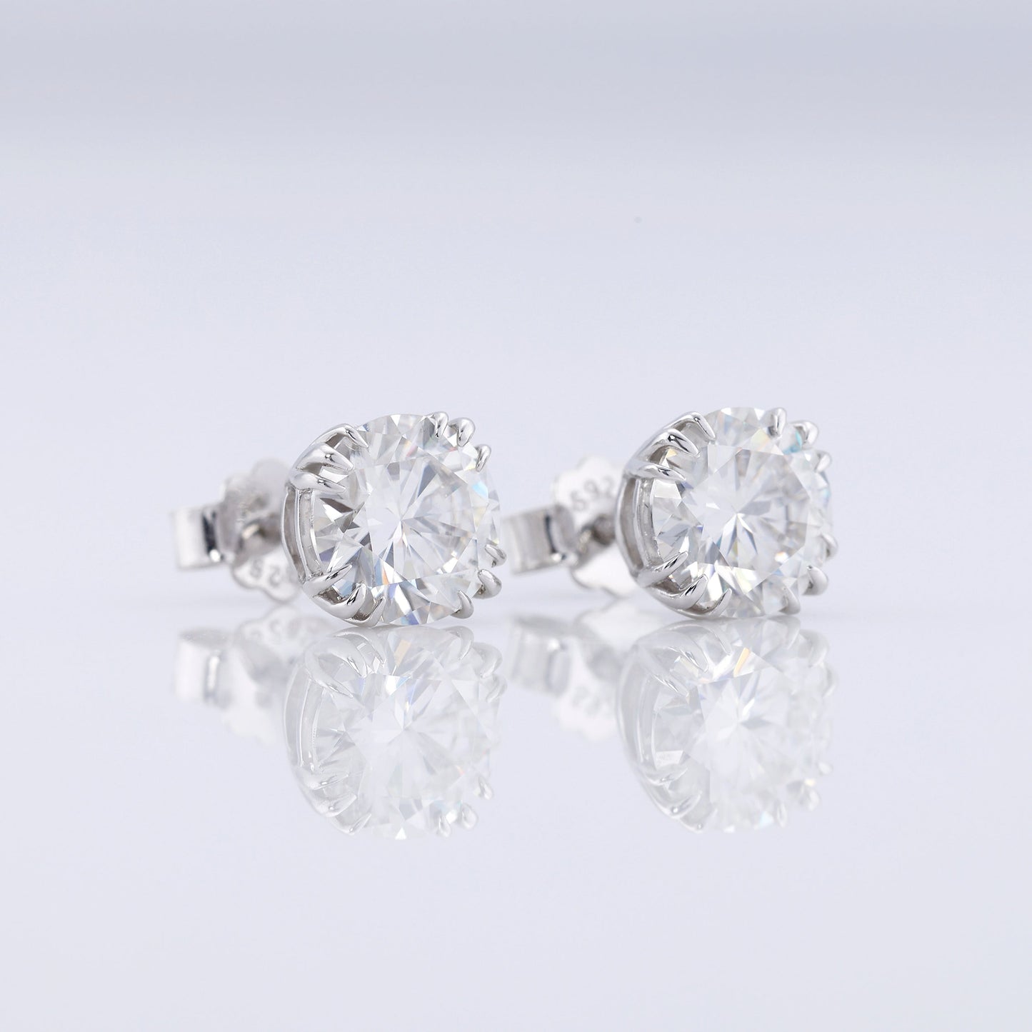 Triple Claw Prong Set Round Cut Lab Grown Stud Earrings