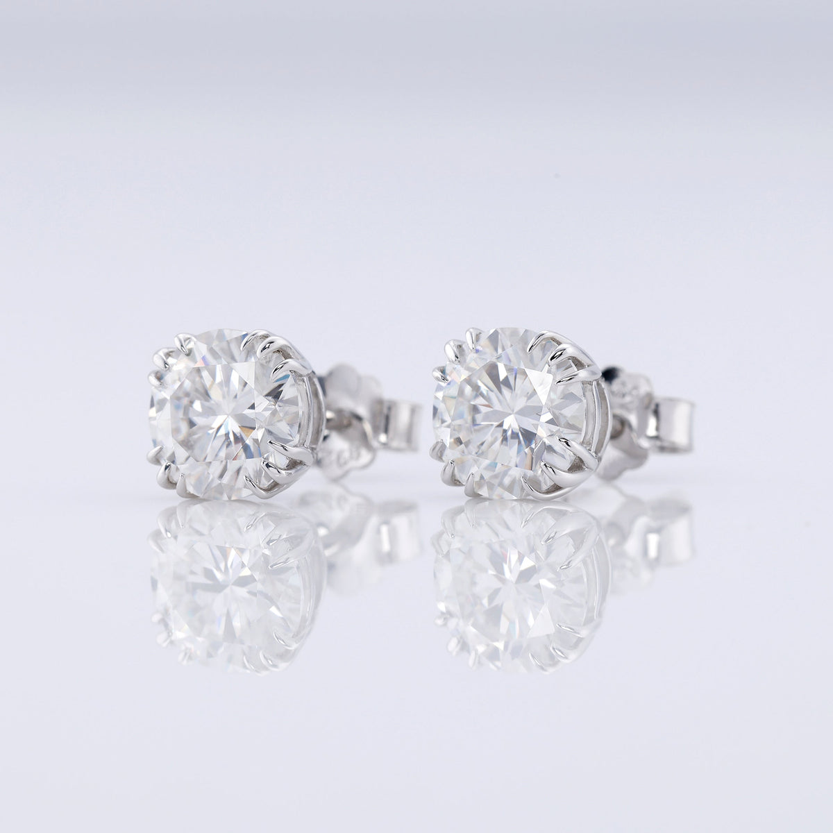 Triple Claw Prong Set Round Cut Lab Grown Stud Earrings