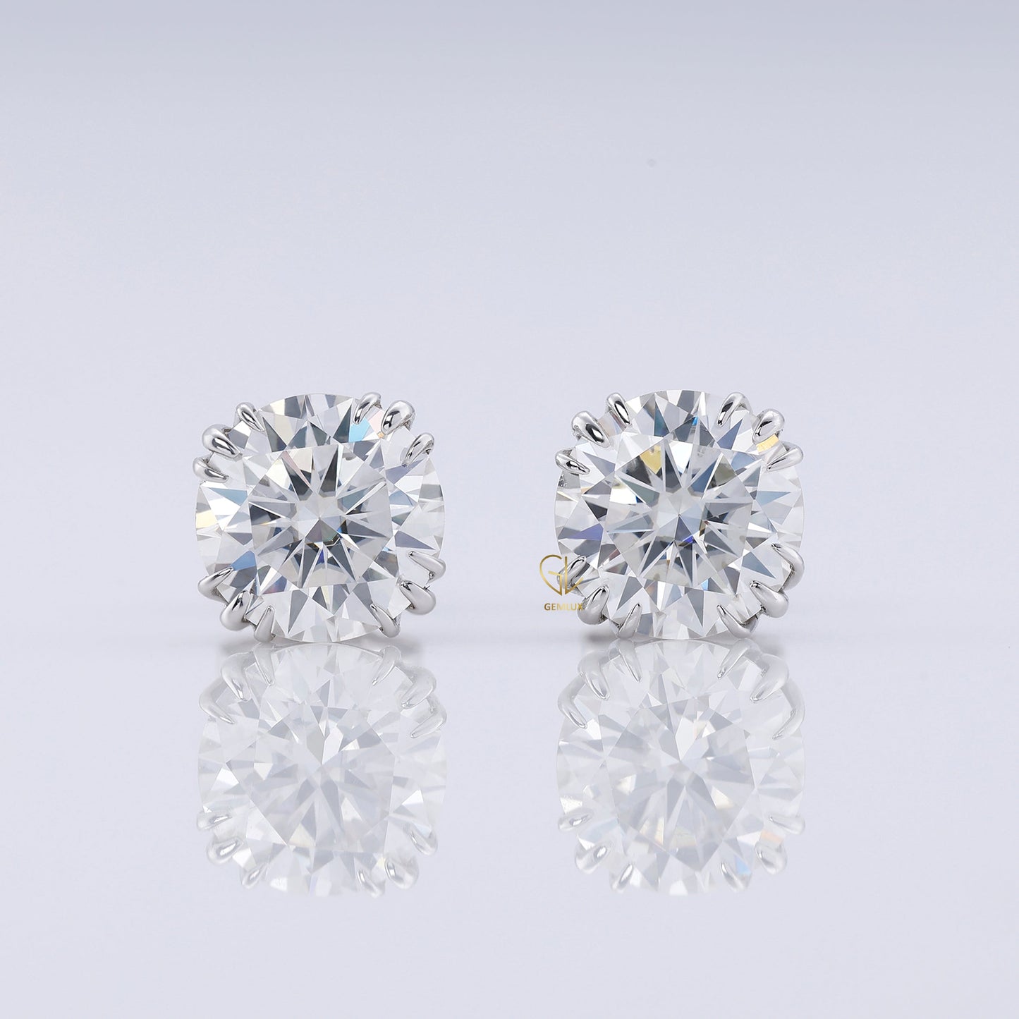 Triple Claw Prong Set Round Moissanite Stud Earrings