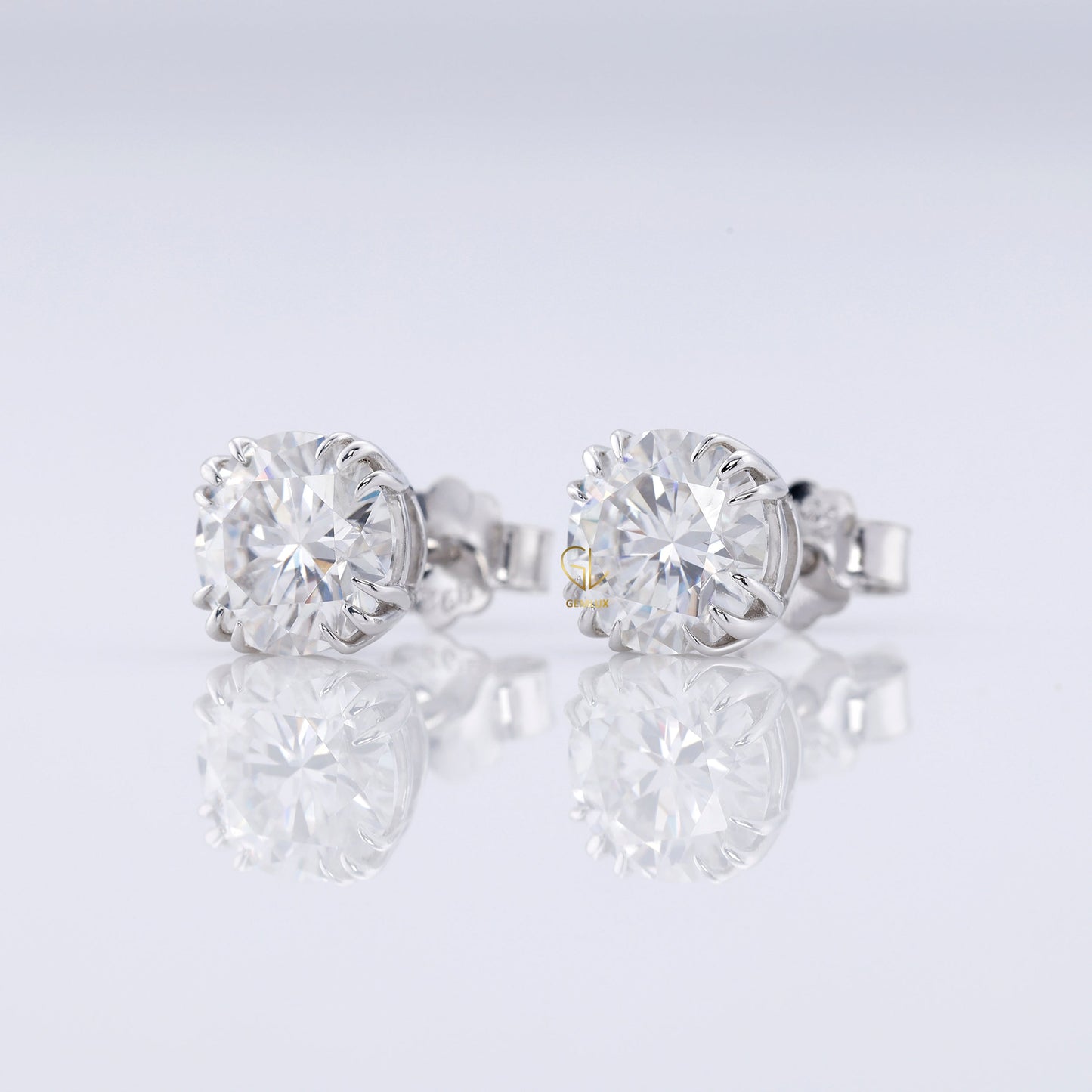 Triple Claw Prong Set Round Moissanite Stud Earrings