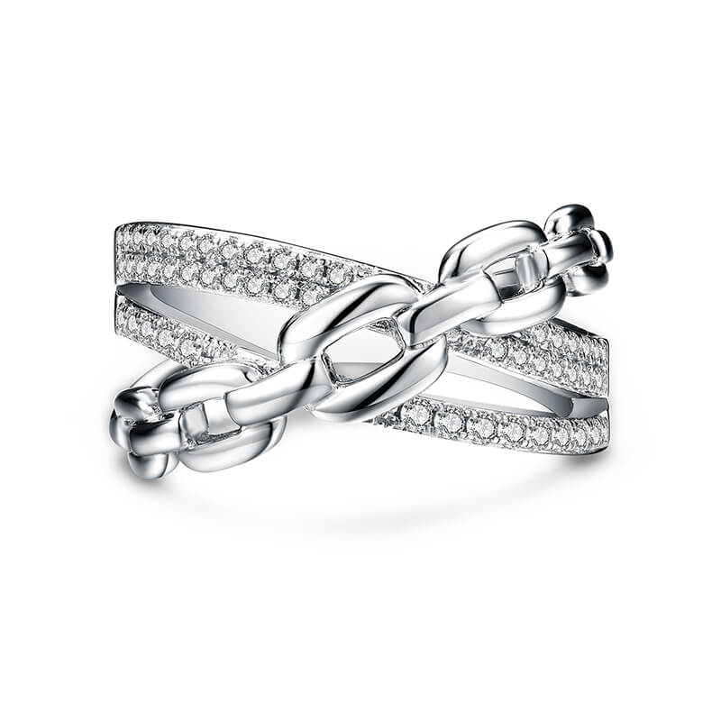 Triple Criss-Cross Moissanite Interlocking Half Eternity Wedding Band Ring