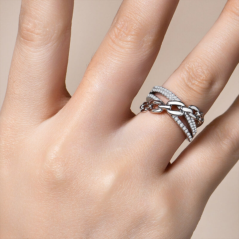 Triple Criss-Cross Moissanite Interlocking Half Eternity Wedding Band Ring