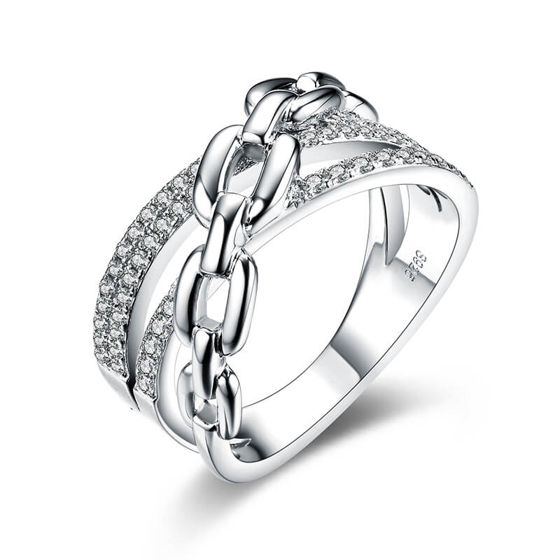 Triple Criss-Cross Moissanite Interlocking Half Eternity Wedding Band Ring