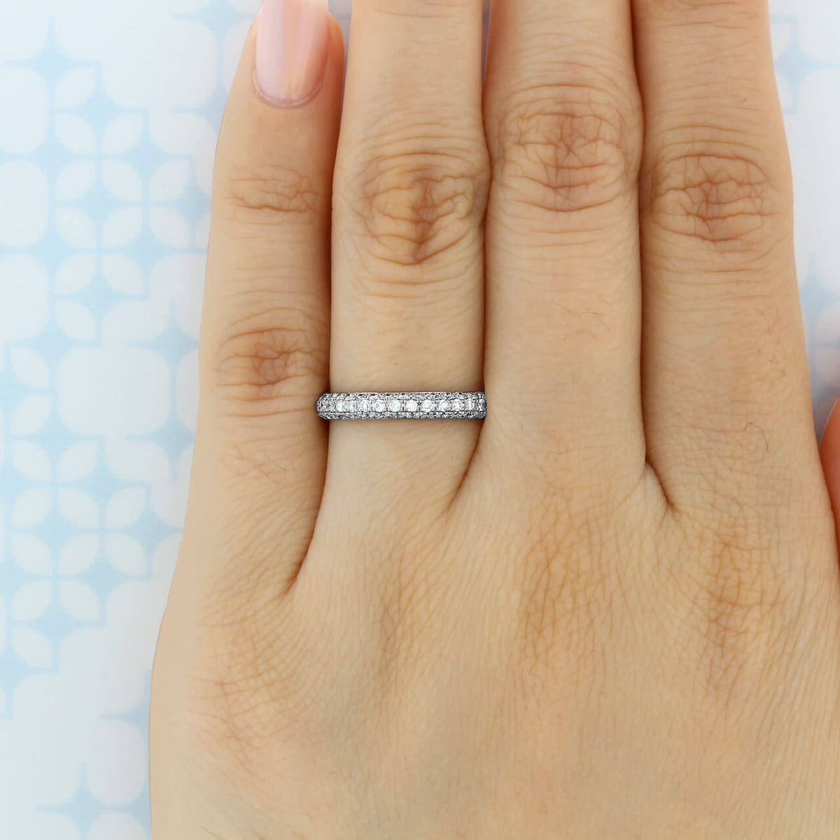 Triple Pave Moissanite Half Eternity Wedding Band Stackable Ring