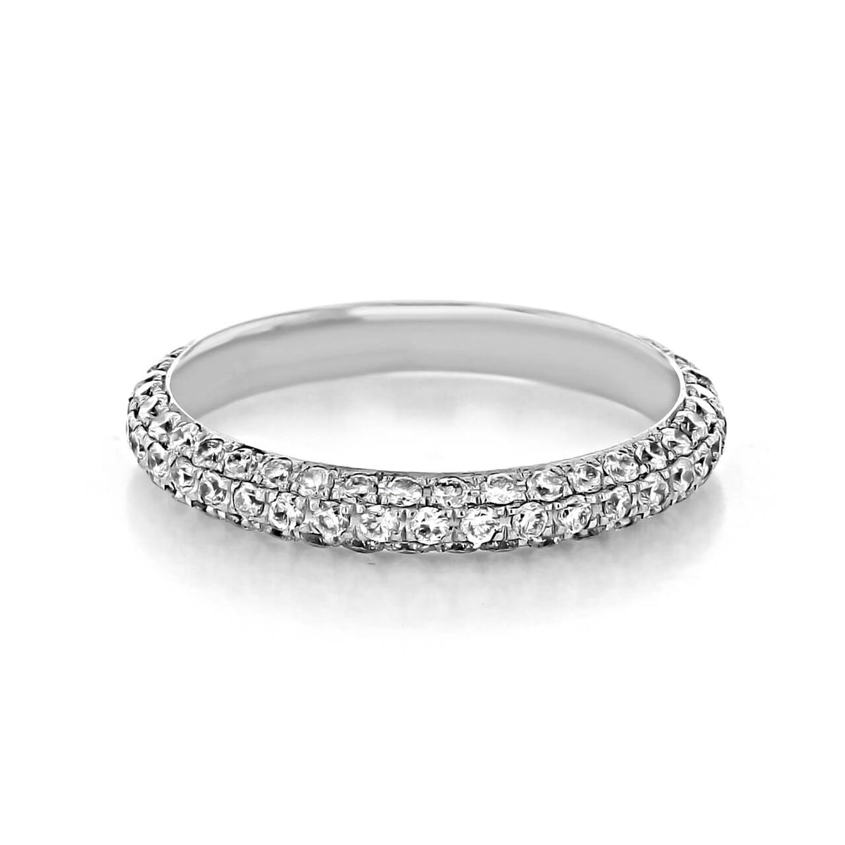 Triple Pave Moissanite Half Eternity Wedding Band Stackable Ring