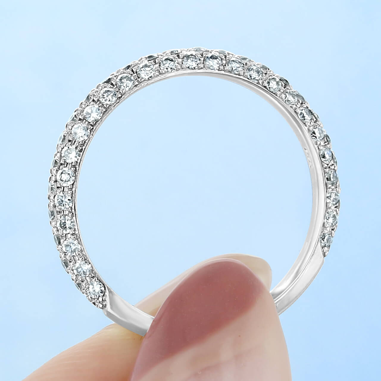 Triple Pave Moissanite Half Eternity Wedding Band Stackable Ring