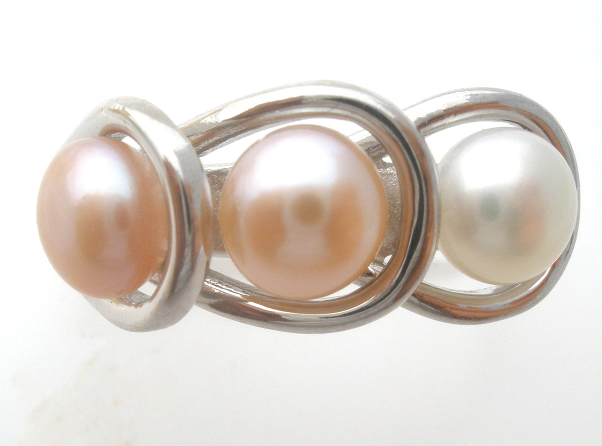 Triple Pearl Sterling Silver Ring Size 10 OP