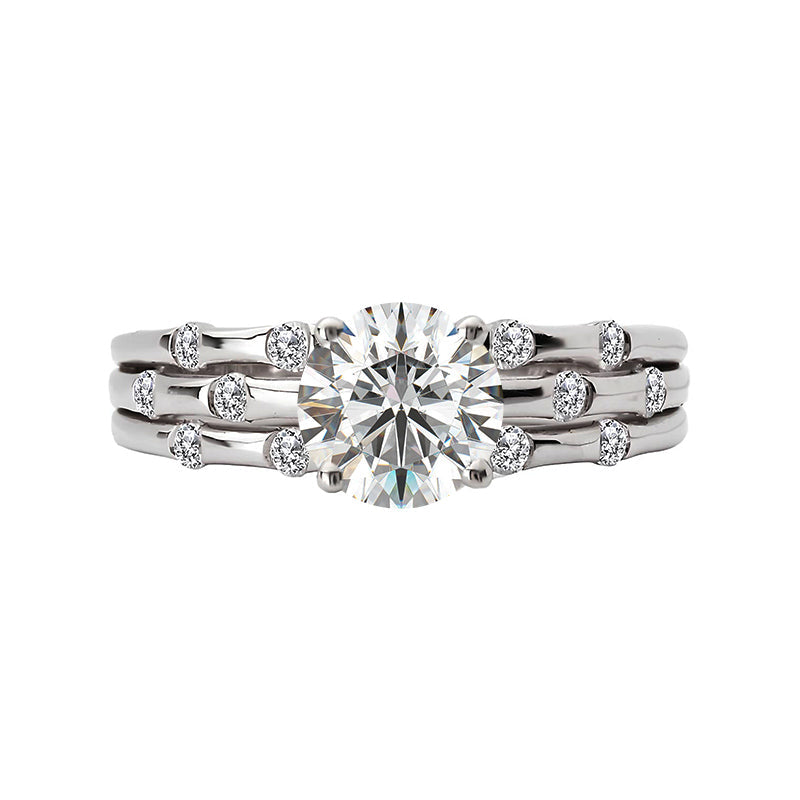 Triple Row Bamboo Round Moissanite Engagement Ring